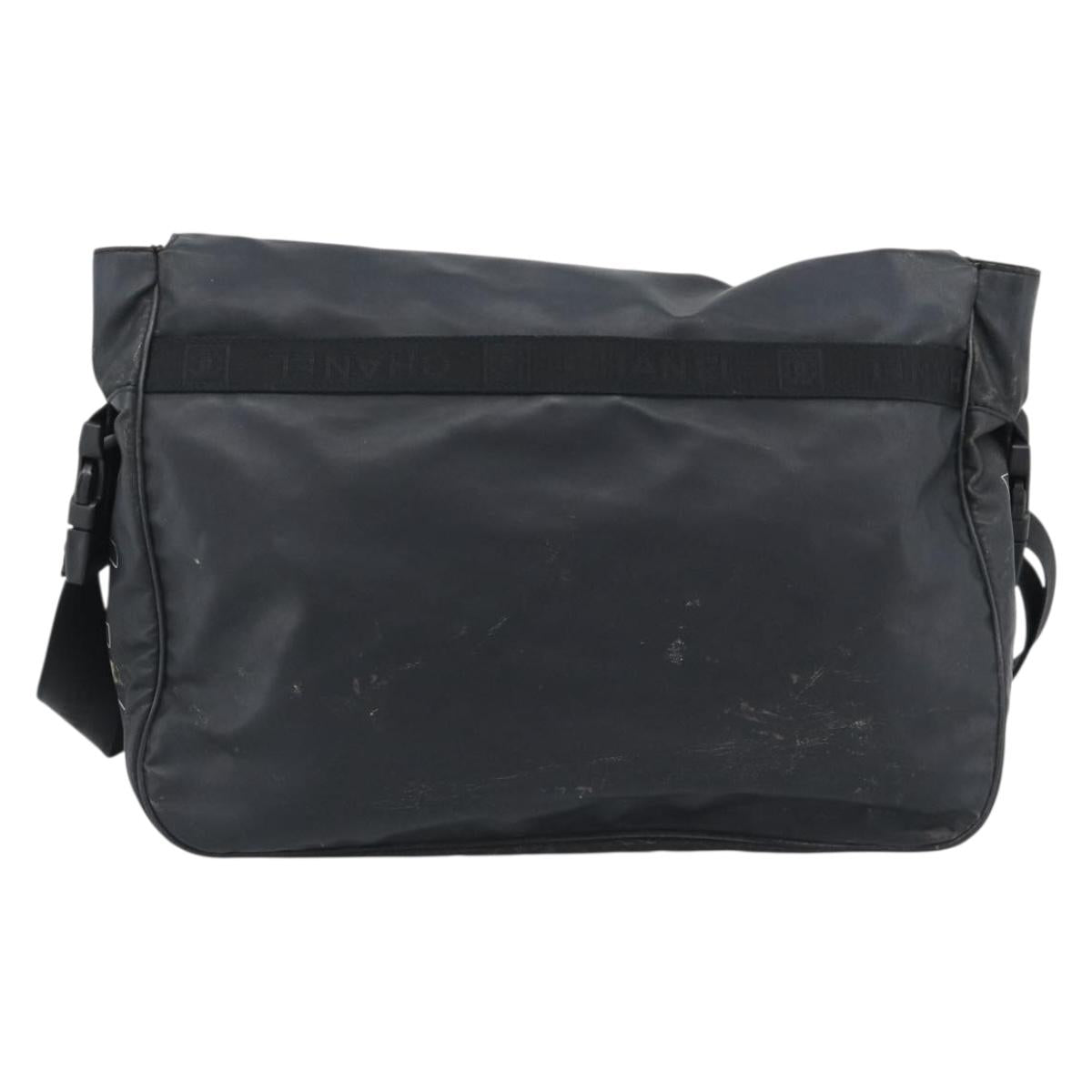 CHANEL Shoulder Bag PVC Canvas Black Silver CC Auth 194890