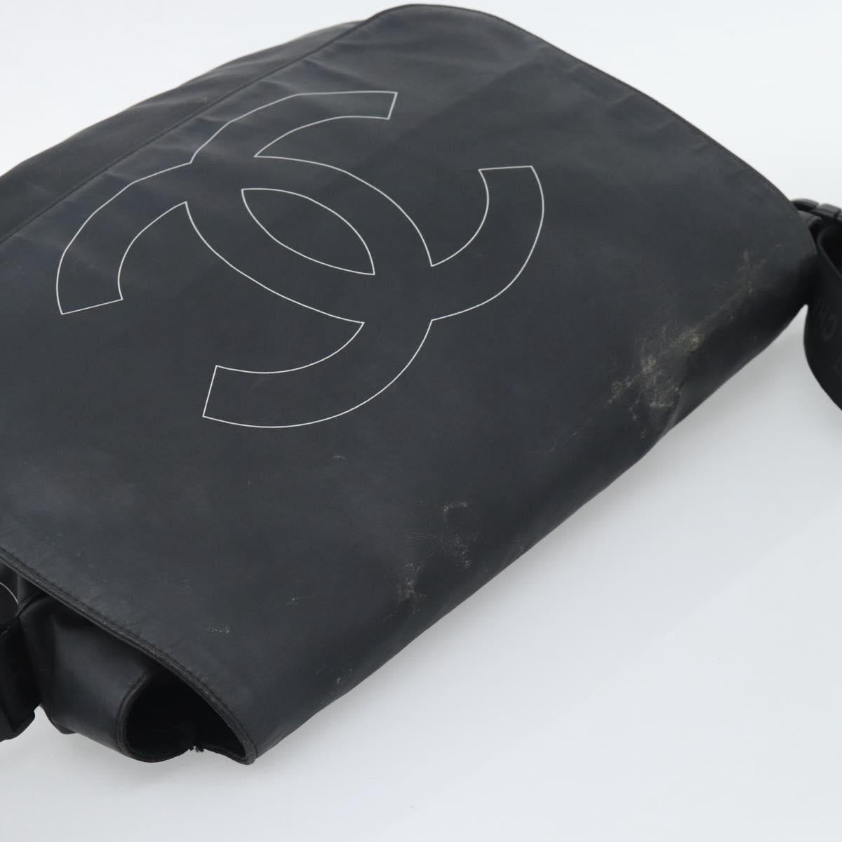 CHANEL Shoulder Bag PVC Canvas Black Silver CC Auth 194890