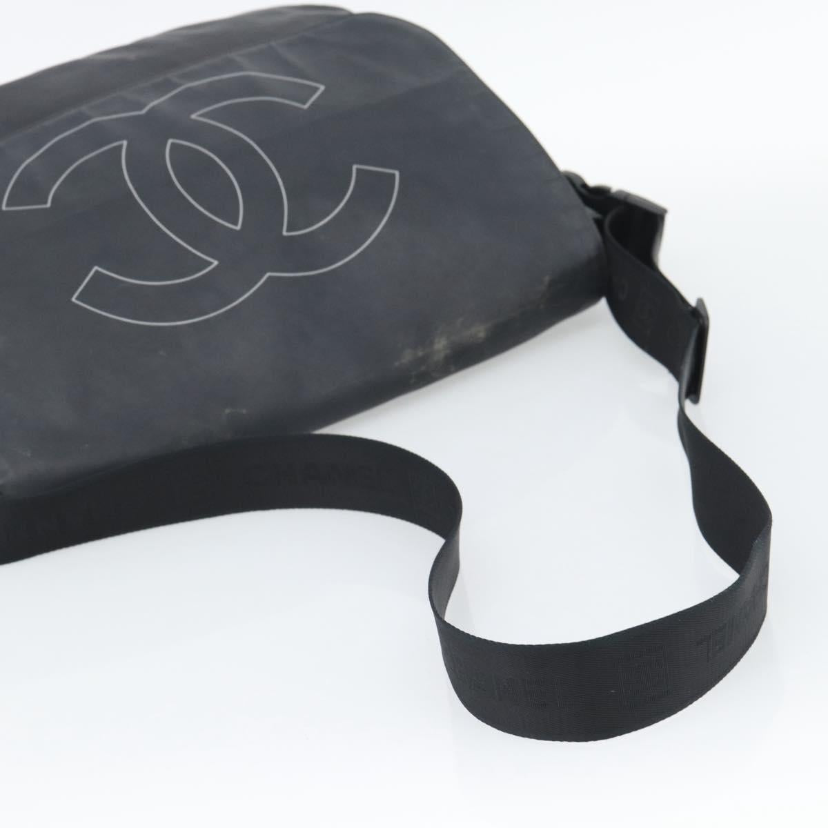 CHANEL Shoulder Bag PVC Canvas Black Silver CC Auth 194890