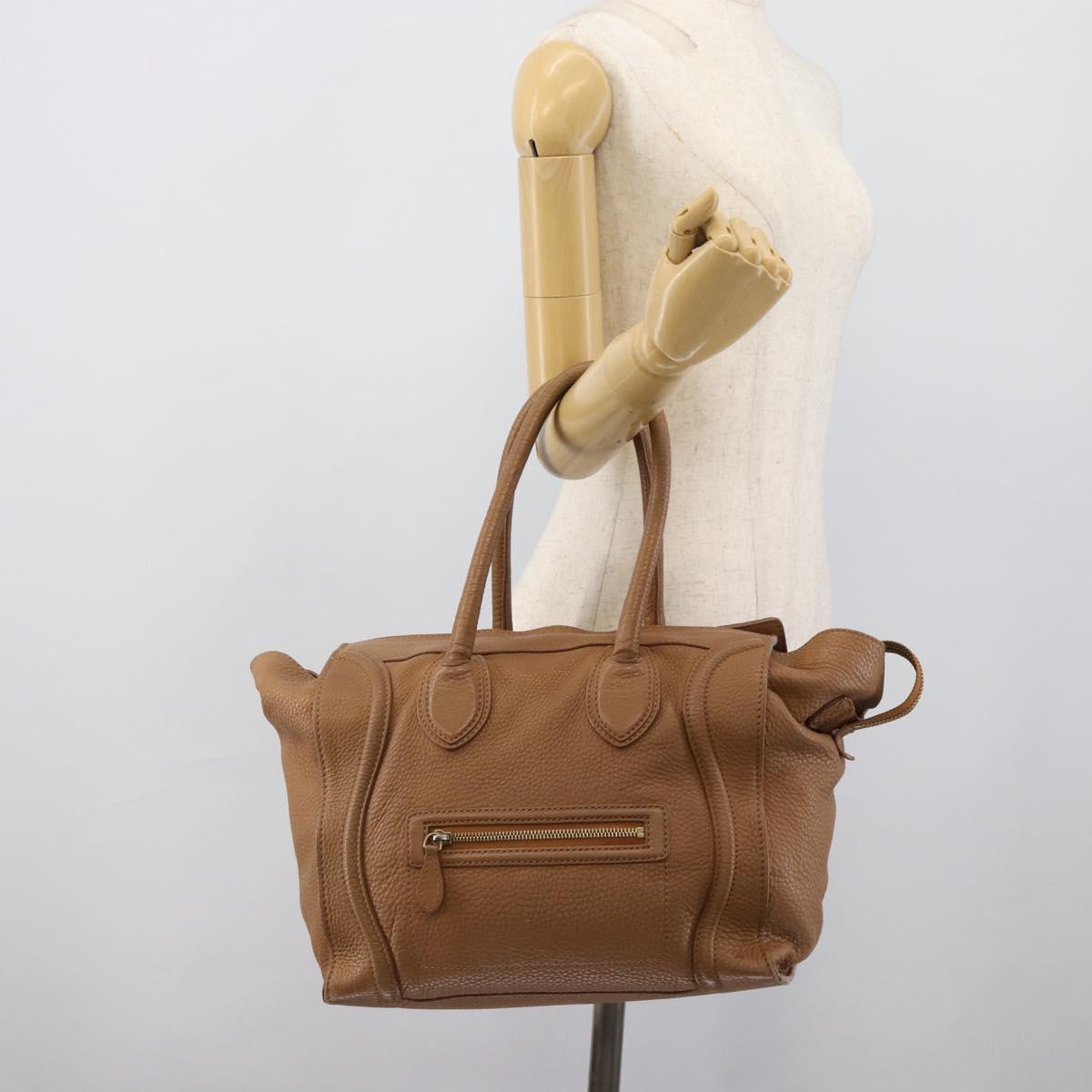 CELINE Luggage Micro Shopper Hand Bag Leather Brown Gold Auth 194891