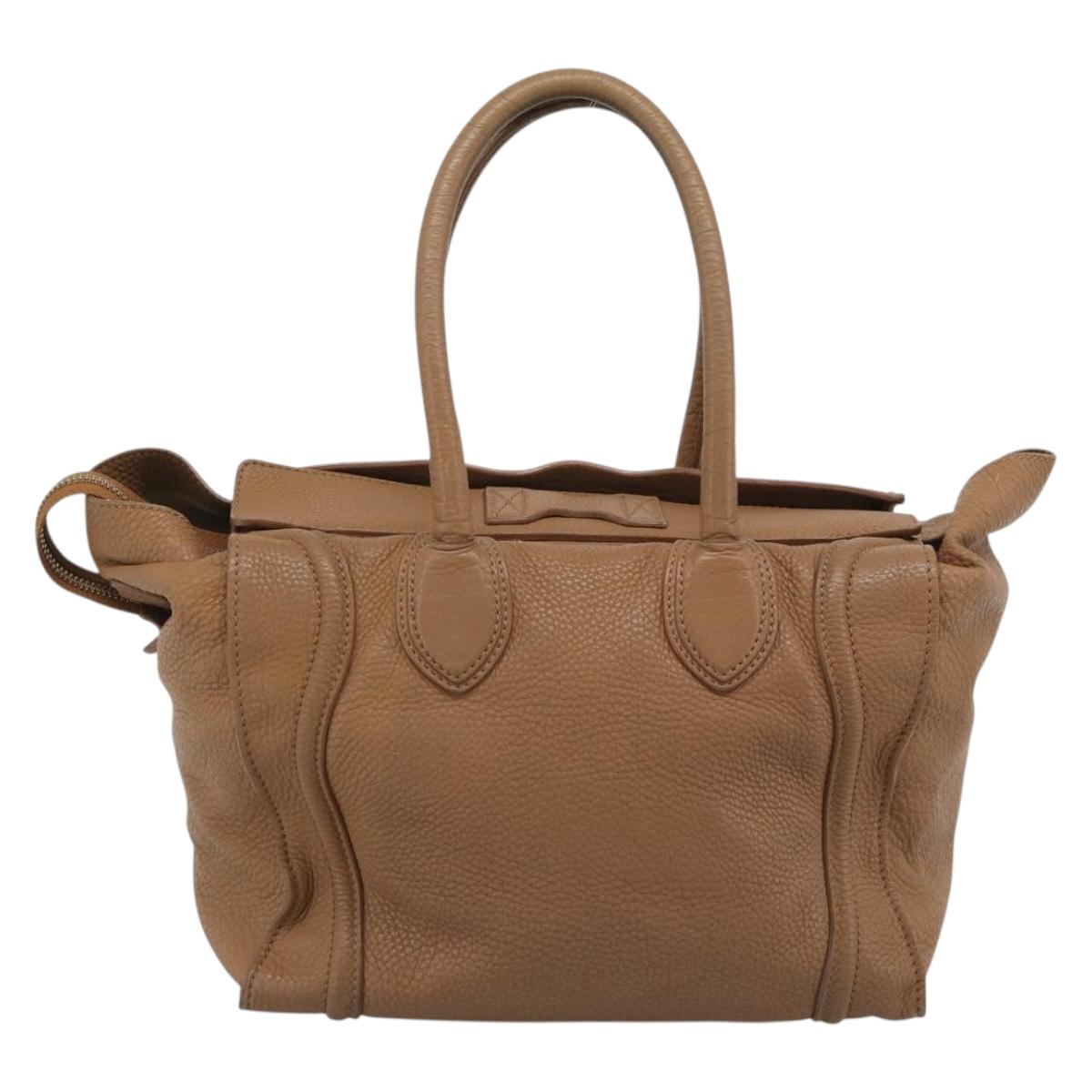 CELINE Luggage Micro Shopper Hand Bag Leather Brown Gold Auth 194891