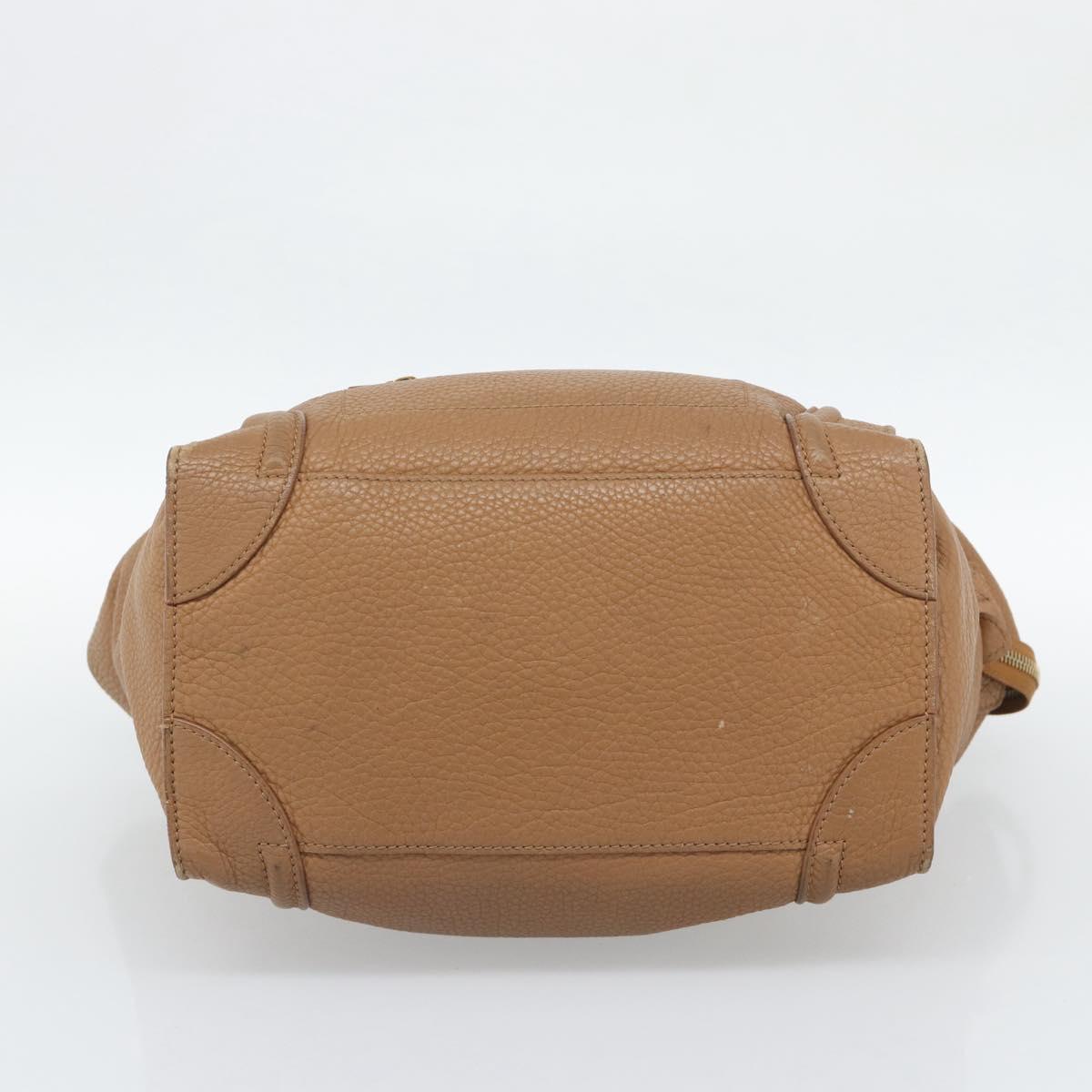 CELINE Luggage Micro Shopper Hand Bag Leather Brown Gold Auth 194891