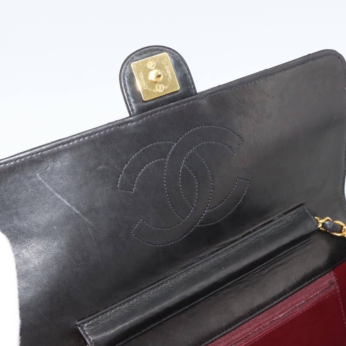 CHANEL Matelasse Chain Shoulder Bag Lamb Skin Black Gold CC Auth 194892SAV
