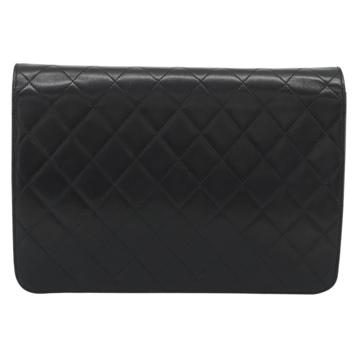 CHANEL Matelasse Chain Shoulder Bag Lamb Skin Black Gold CC Auth 194892SAV