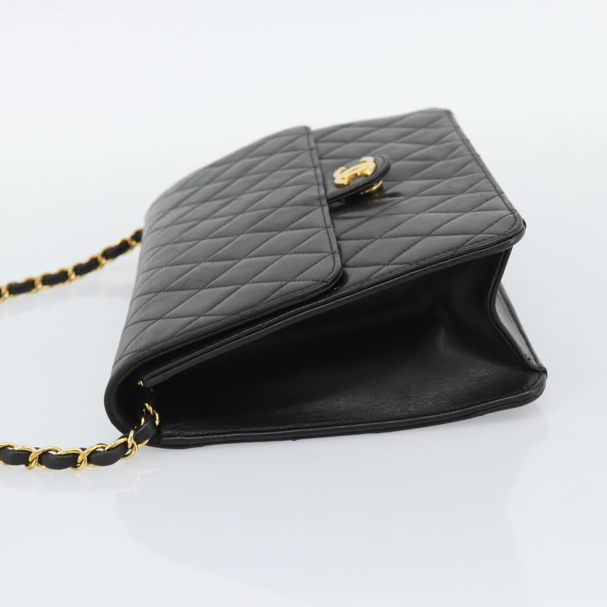 CHANEL Matelasse Chain Shoulder Bag Lamb Skin Black Gold CC Auth 194892SAV