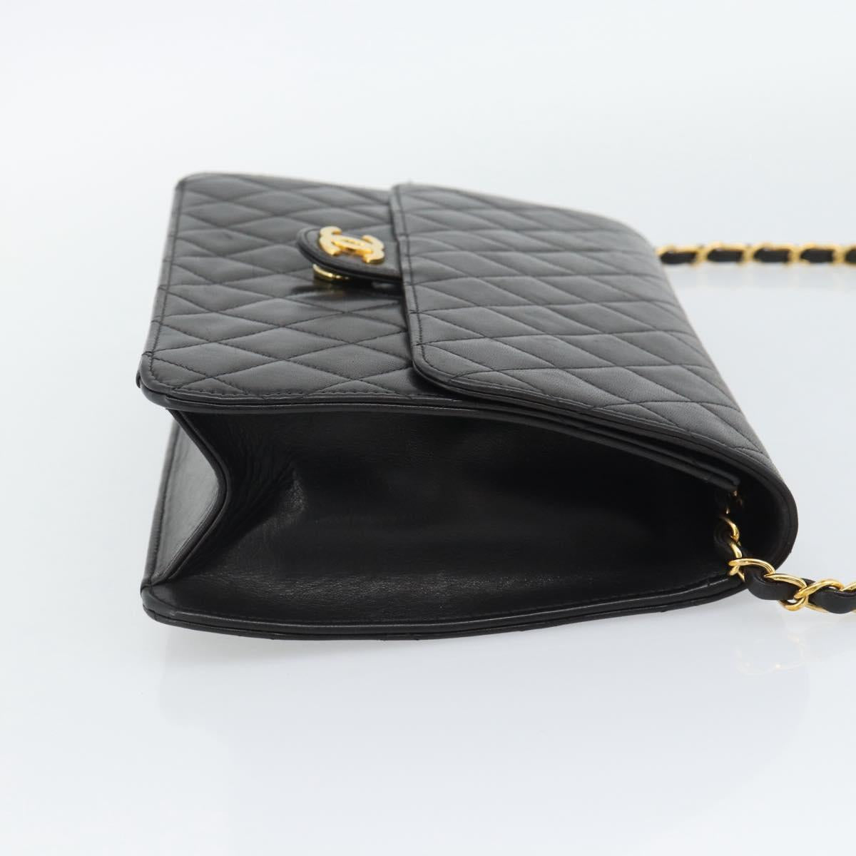 CHANEL Matelasse Chain Shoulder Bag Lamb Skin Black Gold CC Auth 194892SAV