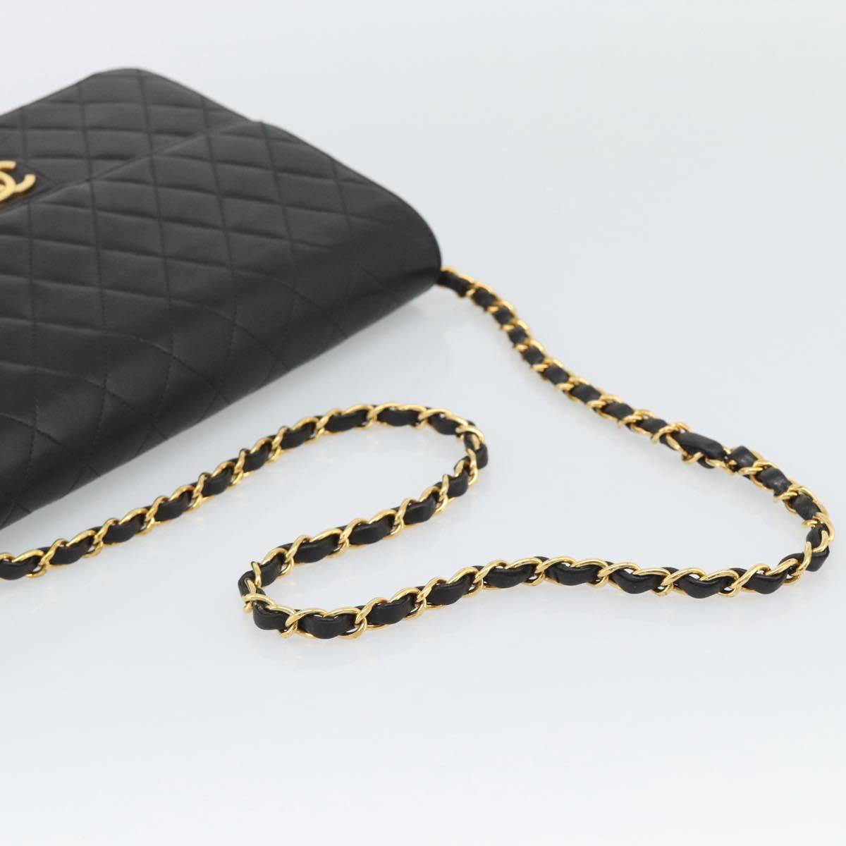 CHANEL Matelasse Chain Shoulder Bag Lamb Skin Black Gold CC Auth 194892SAV