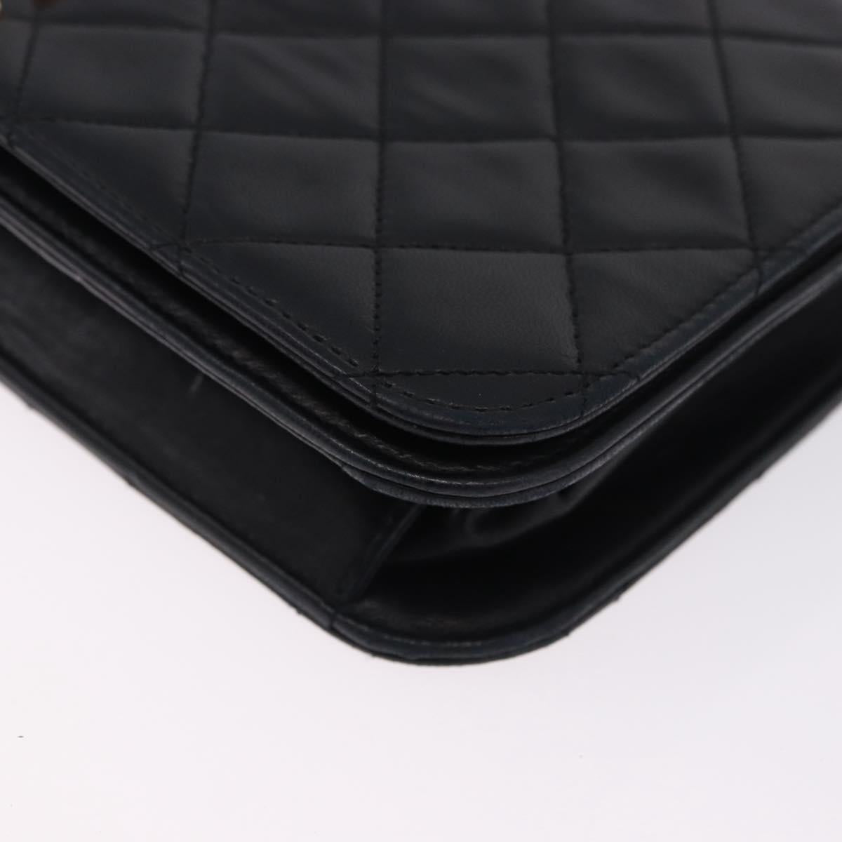 CHANEL Matelasse Chain Shoulder Bag Lamb Skin Black Gold CC Auth 194893