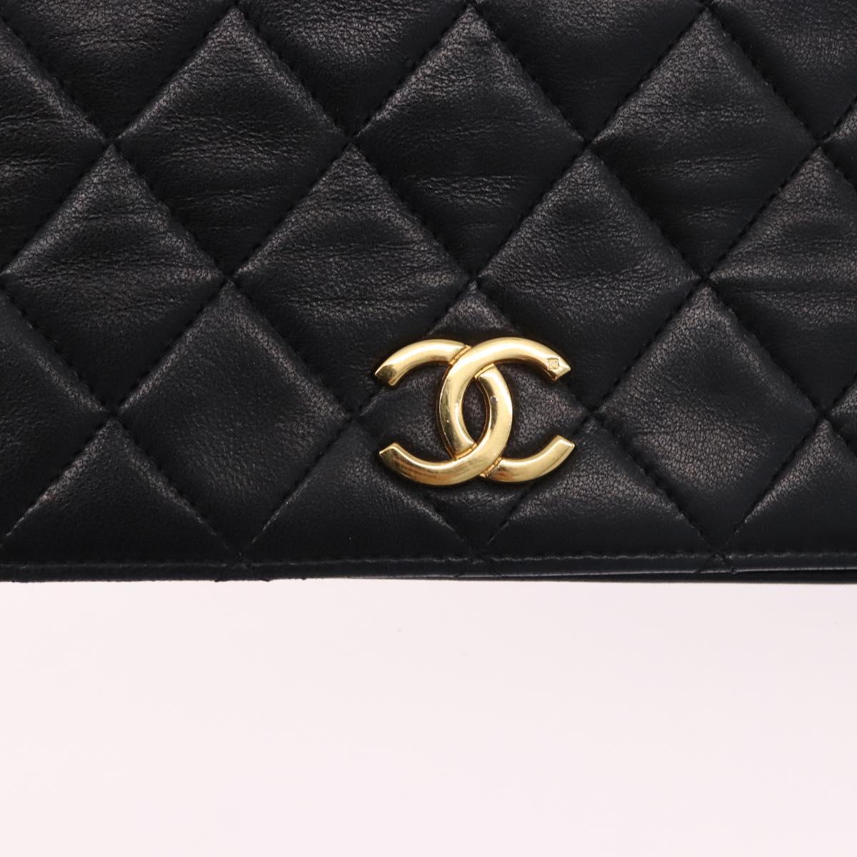 CHANEL Matelasse Chain Shoulder Bag Lamb Skin Black Gold CC Auth 194893