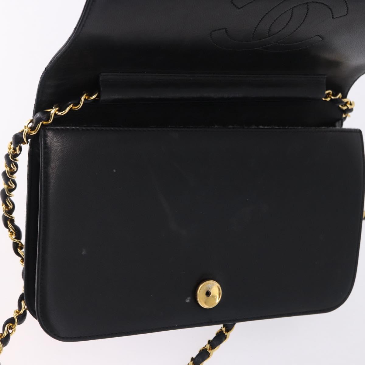 CHANEL Matelasse Chain Shoulder Bag Lamb Skin Black Gold CC Auth 194893