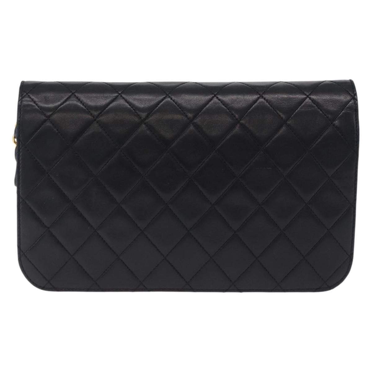 CHANEL Matelasse Chain Shoulder Bag Lamb Skin Black Gold CC Auth 194893