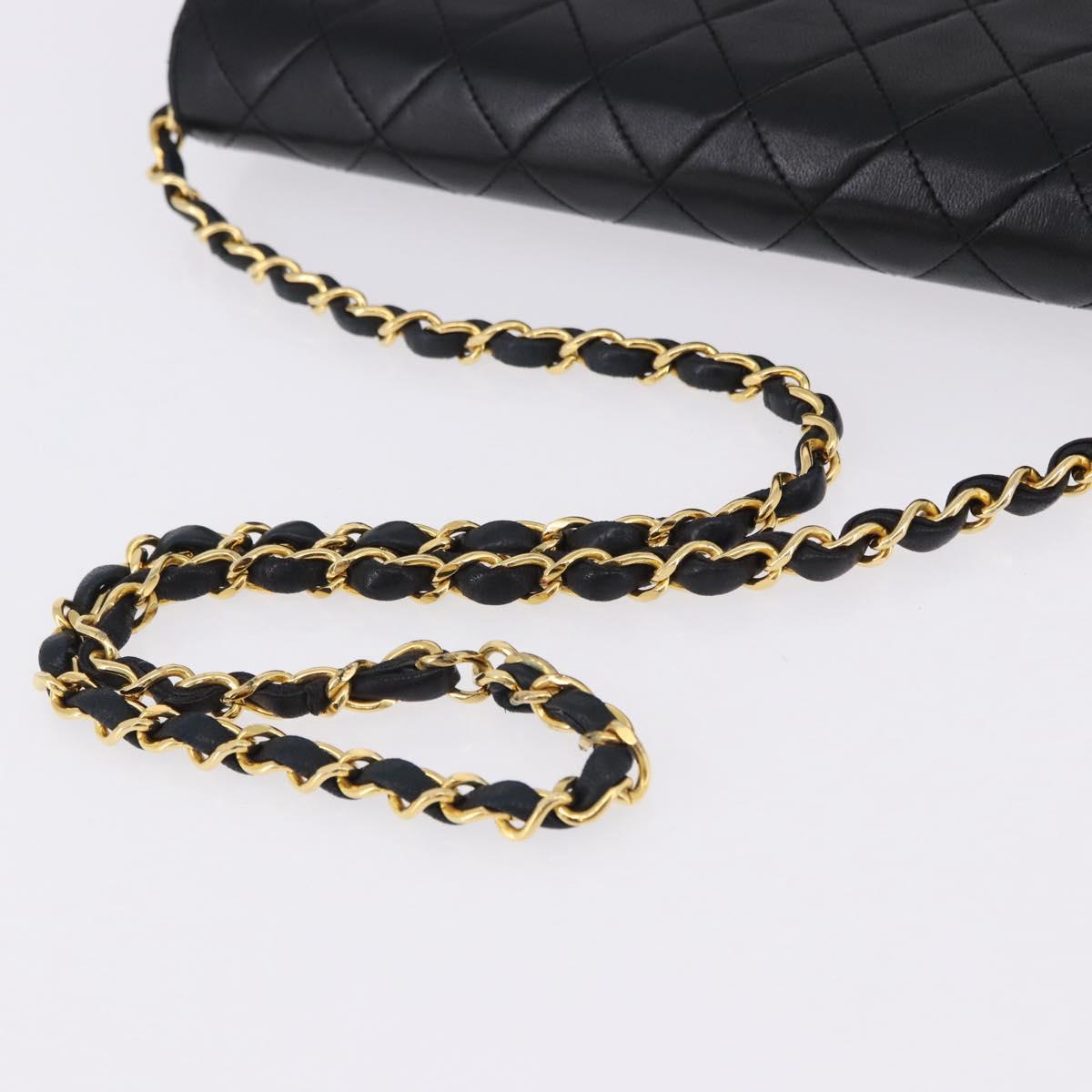 CHANEL Matelasse Chain Shoulder Bag Lamb Skin Black Gold CC Auth 194893