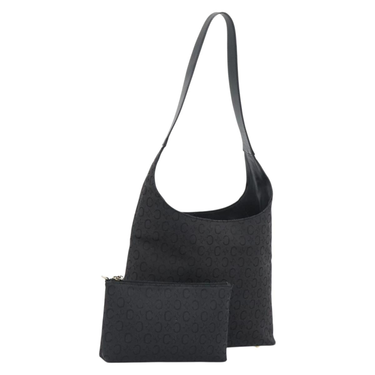 CELINE C Macadam Canvas Shoulder Bag Black Gold Auth 194894A