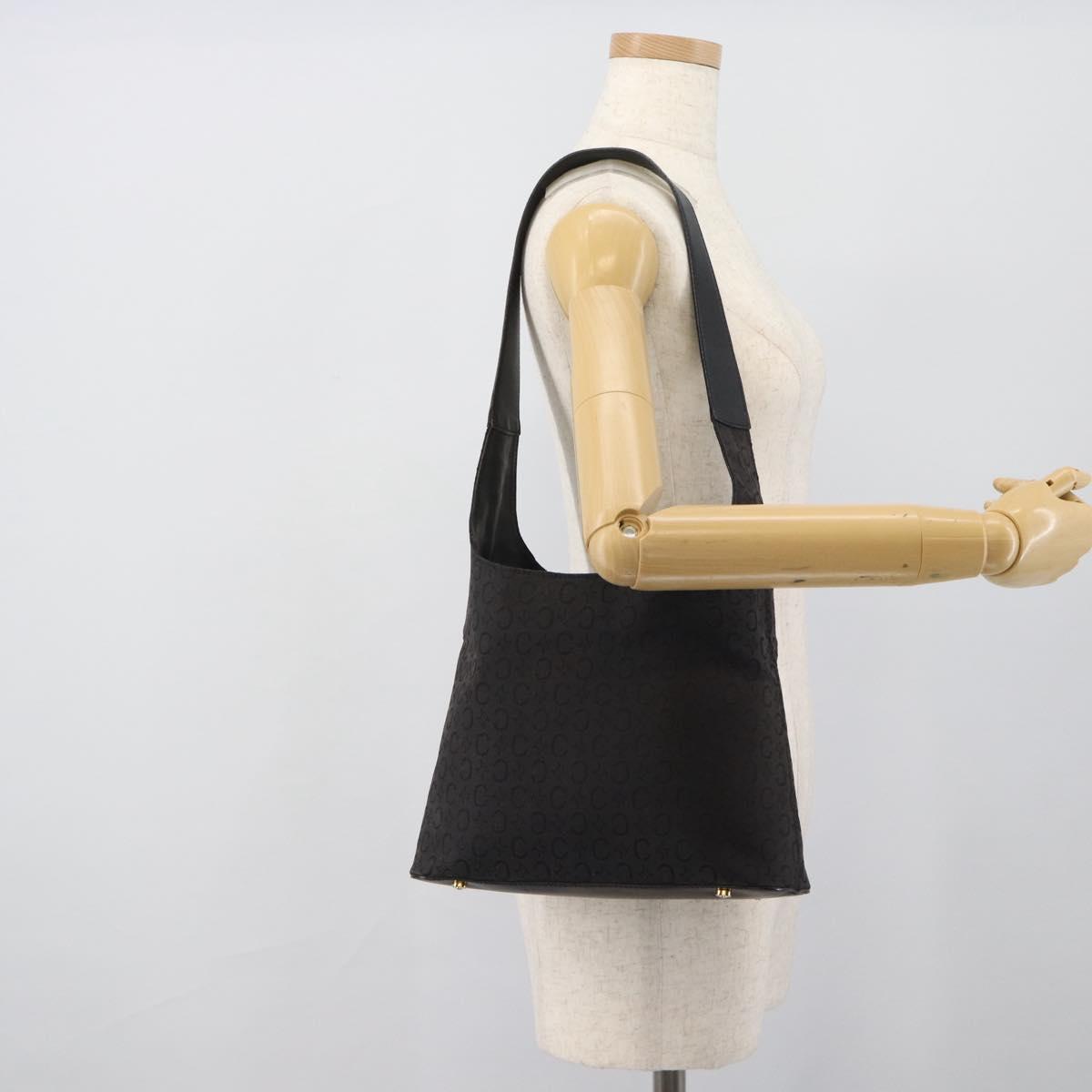 CELINE C Macadam Canvas Shoulder Bag Black Gold Auth 194894A