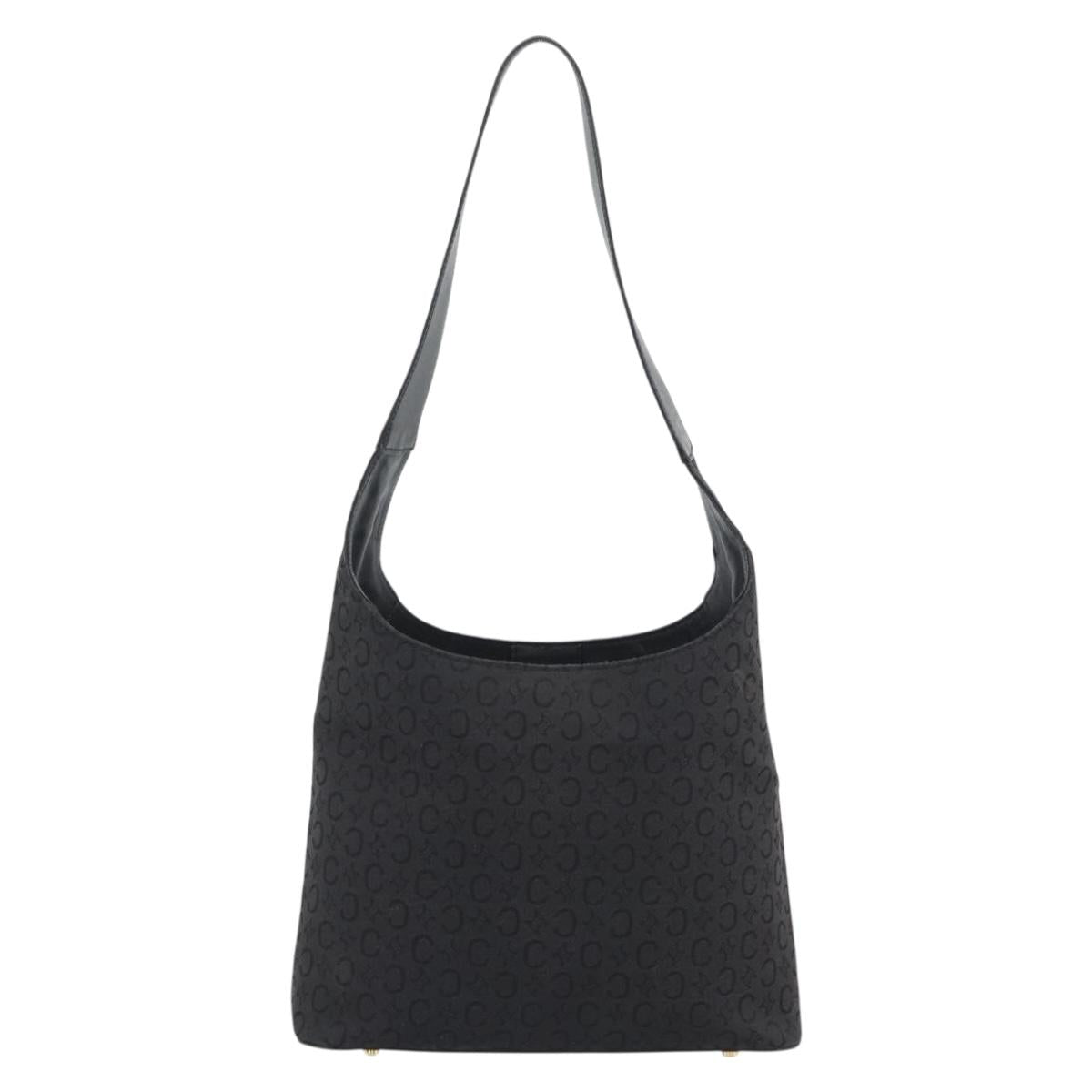 CELINE C Macadam Canvas Shoulder Bag Black Gold Auth 194894A