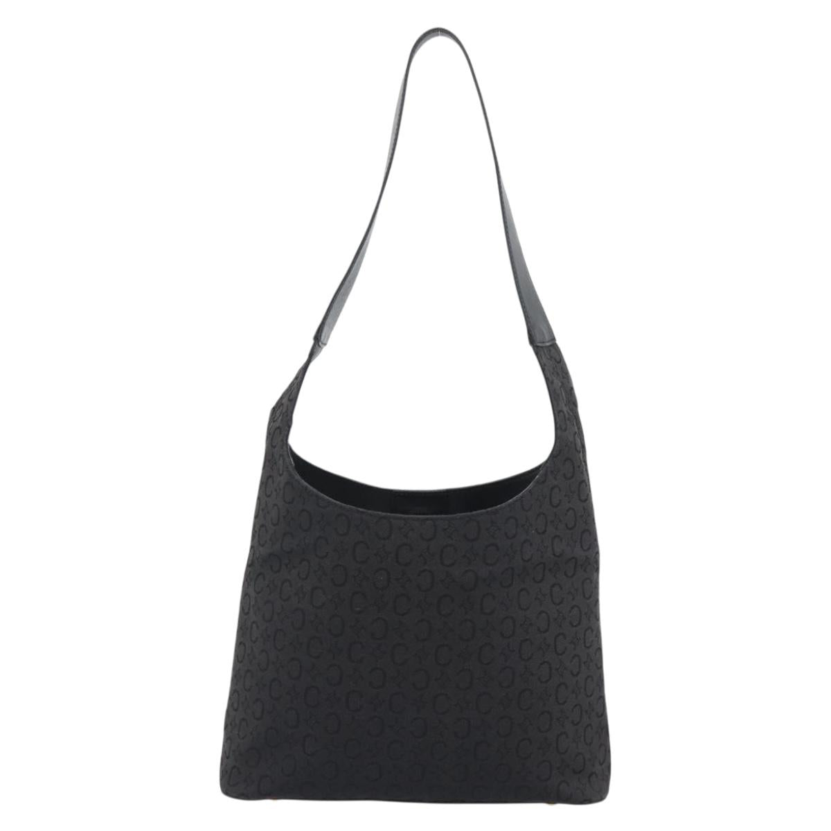 CELINE C Macadam Canvas Shoulder Bag Black Gold Auth 194894A