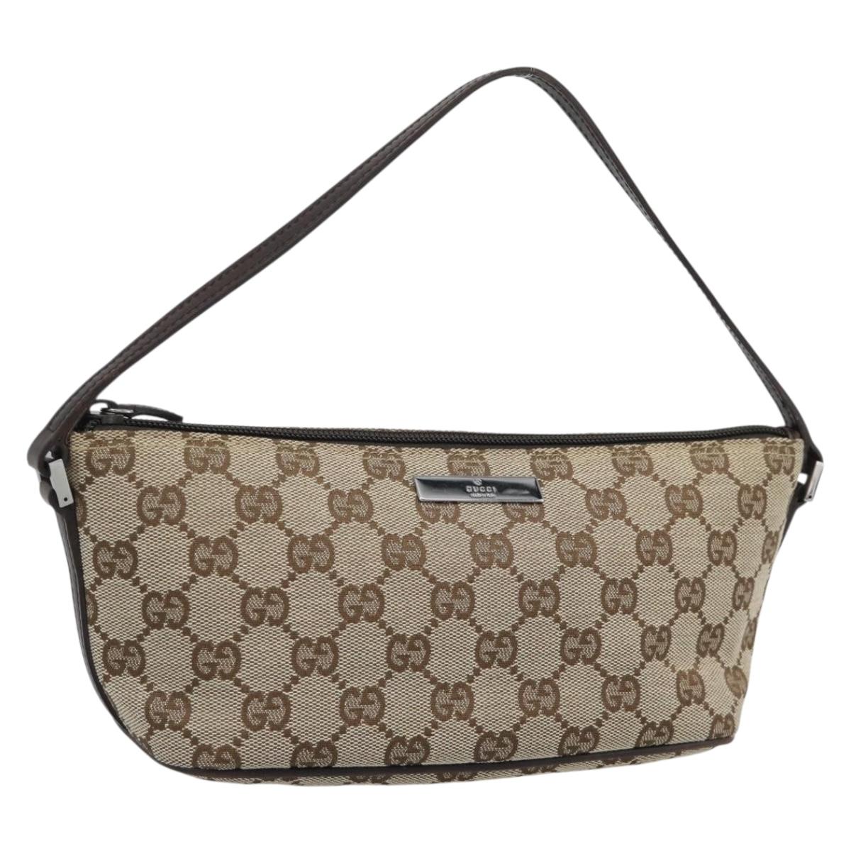 GUCCI GG Canvas Accessory Pouch Beige Silver 07198 Auth 194895V