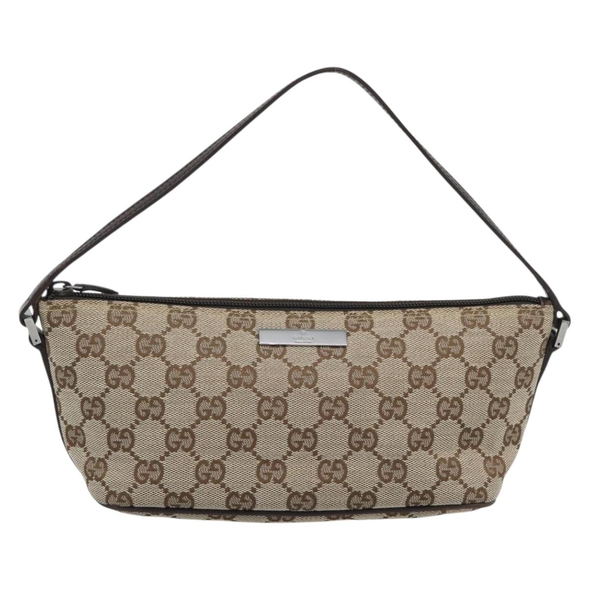 GUCCI GG Canvas Accessory Pouch Beige Silver 07198 Auth 194895V