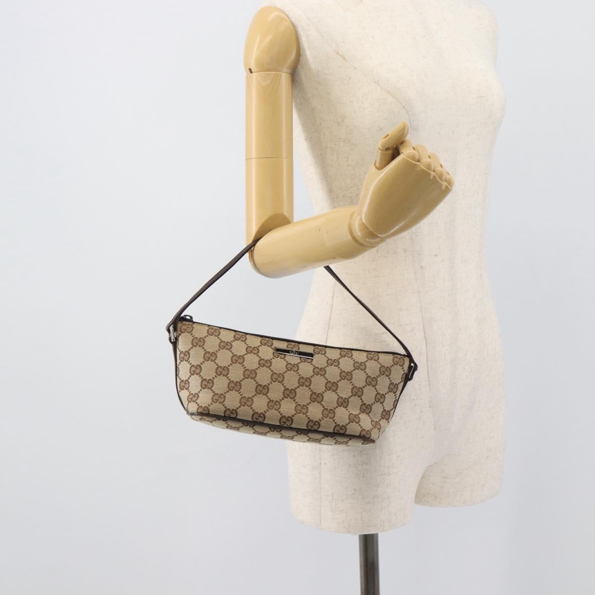 GUCCI GG Canvas Accessory Pouch Beige Silver 07198 Auth 194895V