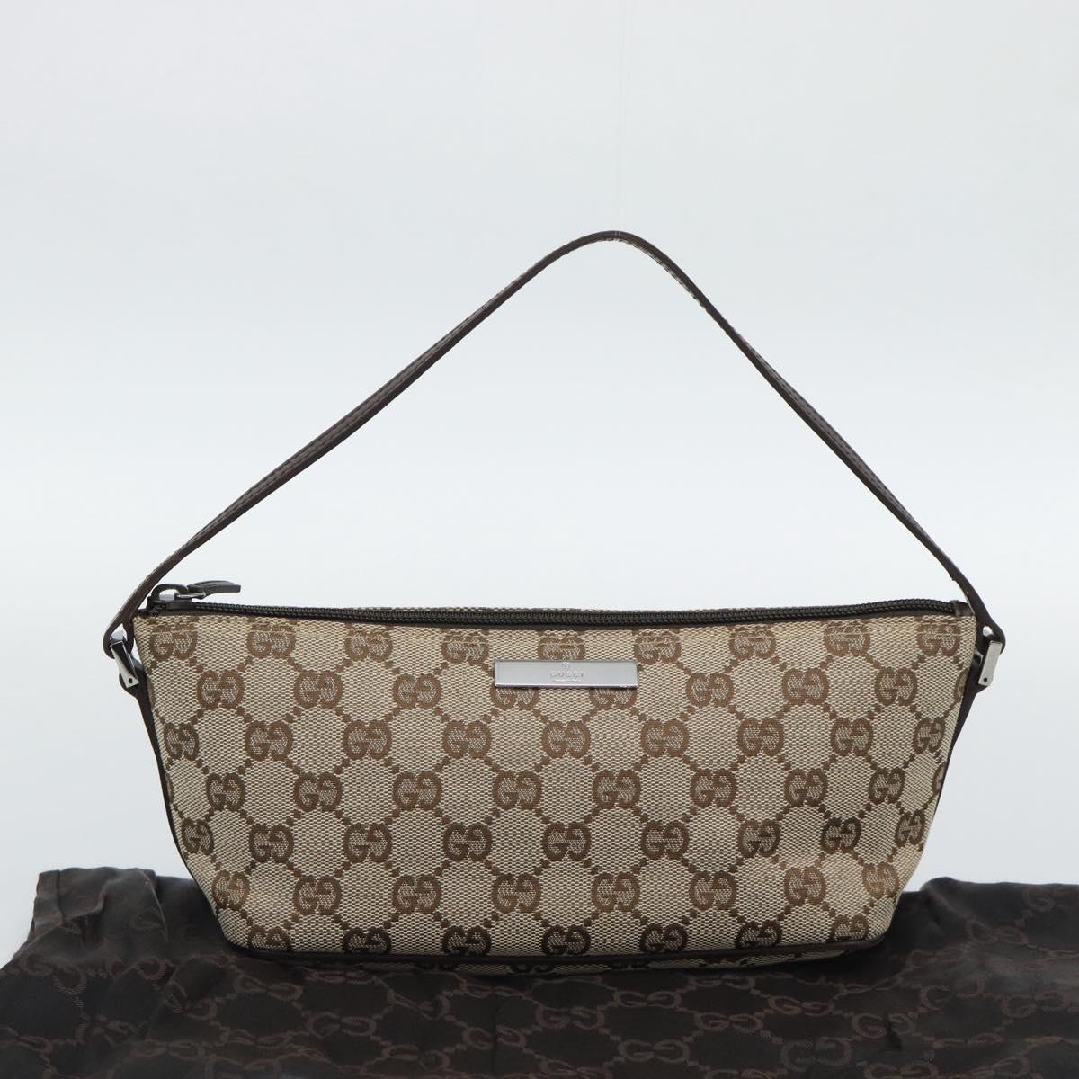 GUCCI GG Canvas Accessory Pouch Beige Silver 07198 Auth 194895V