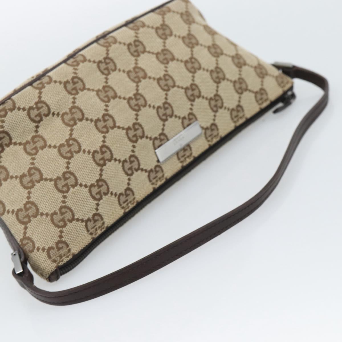 GUCCI GG Canvas Accessory Pouch Beige Silver 07198 Auth 194895V