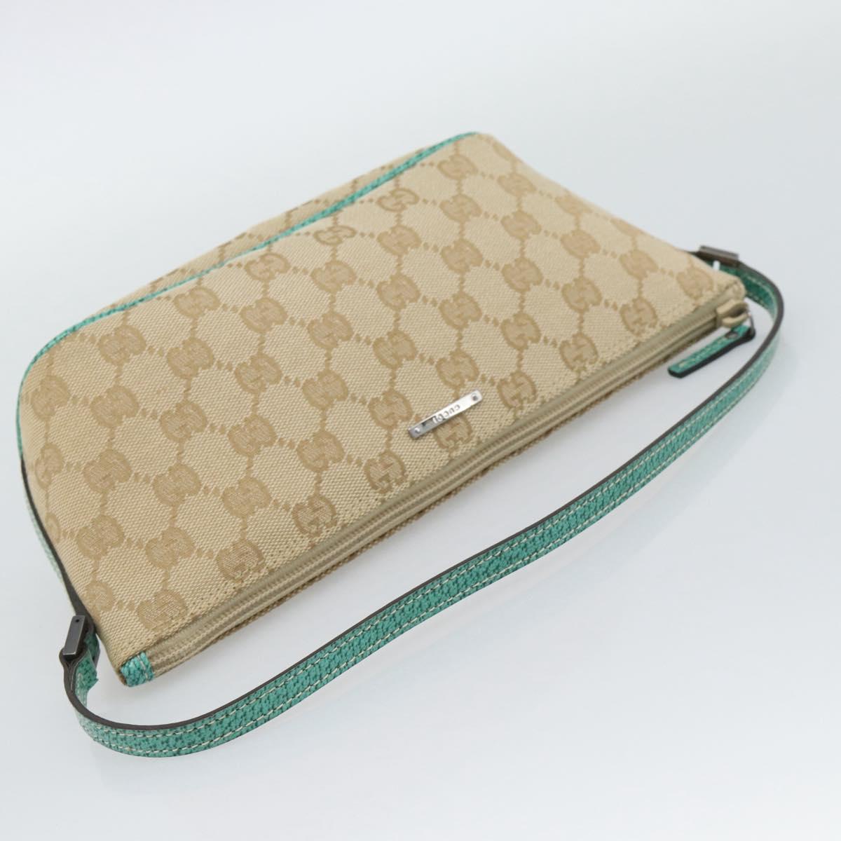 GUCCI GG Canvas Accessory Pouch Beige Silver 07198 Auth 194897V
