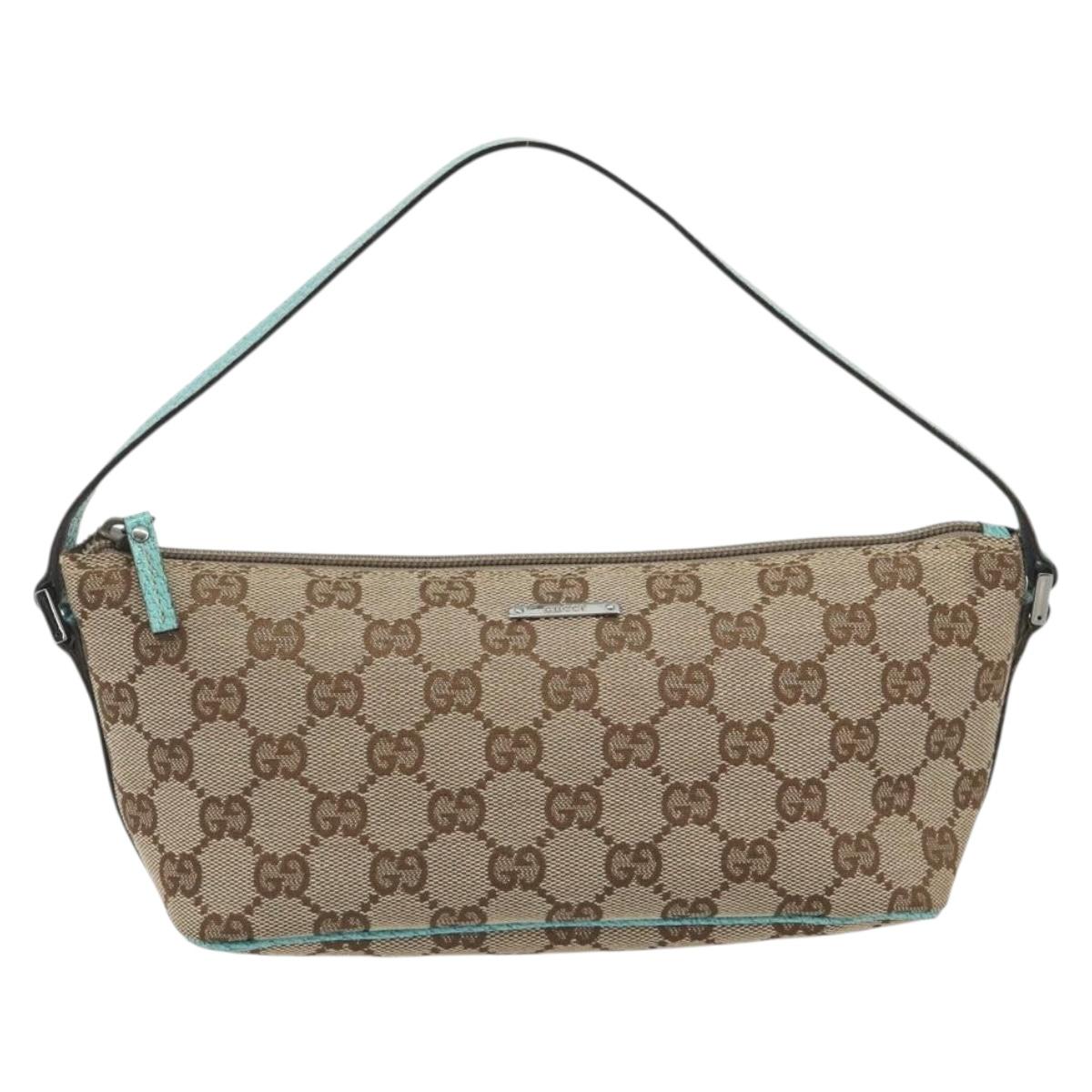GUCCI GG Canvas Accessory Pouch Beige Silver 07198 Auth 194898V