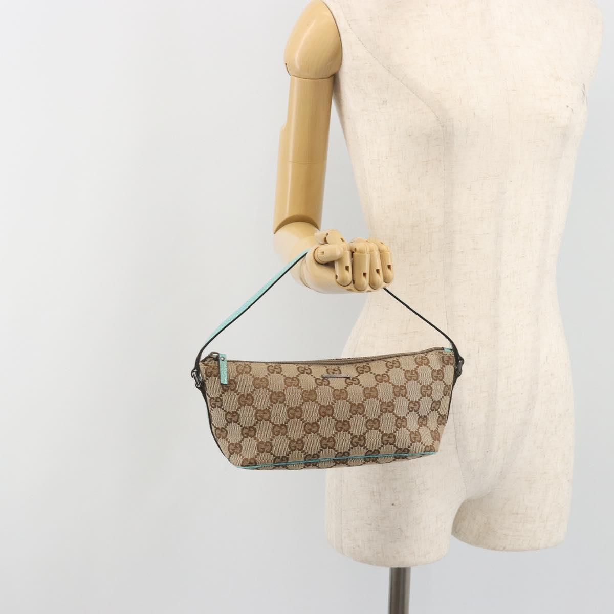 GUCCI GG Canvas Accessory Pouch Beige Silver 07198 Auth 194898V