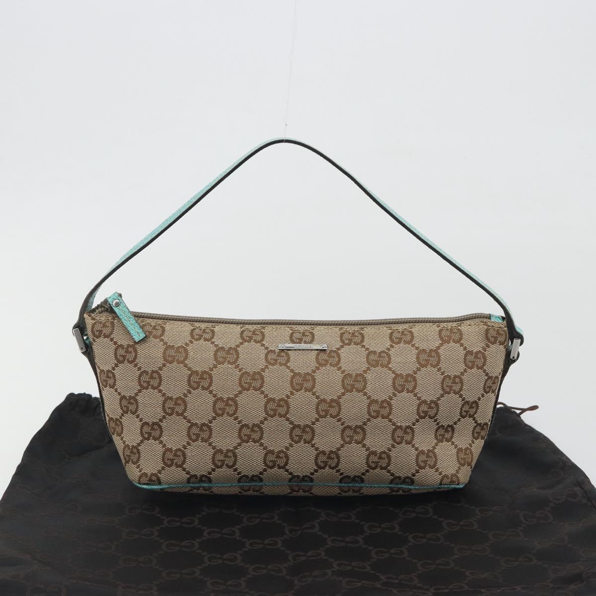 GUCCI GG Canvas Accessory Pouch Beige Silver 07198 Auth 194898V