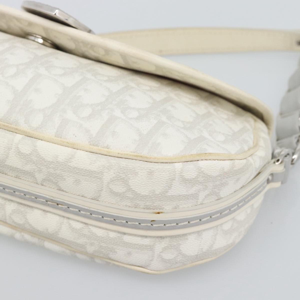 Christian Dior Trotter Canvas Romantic Chain Bag PVC White Silver Auth 194899V