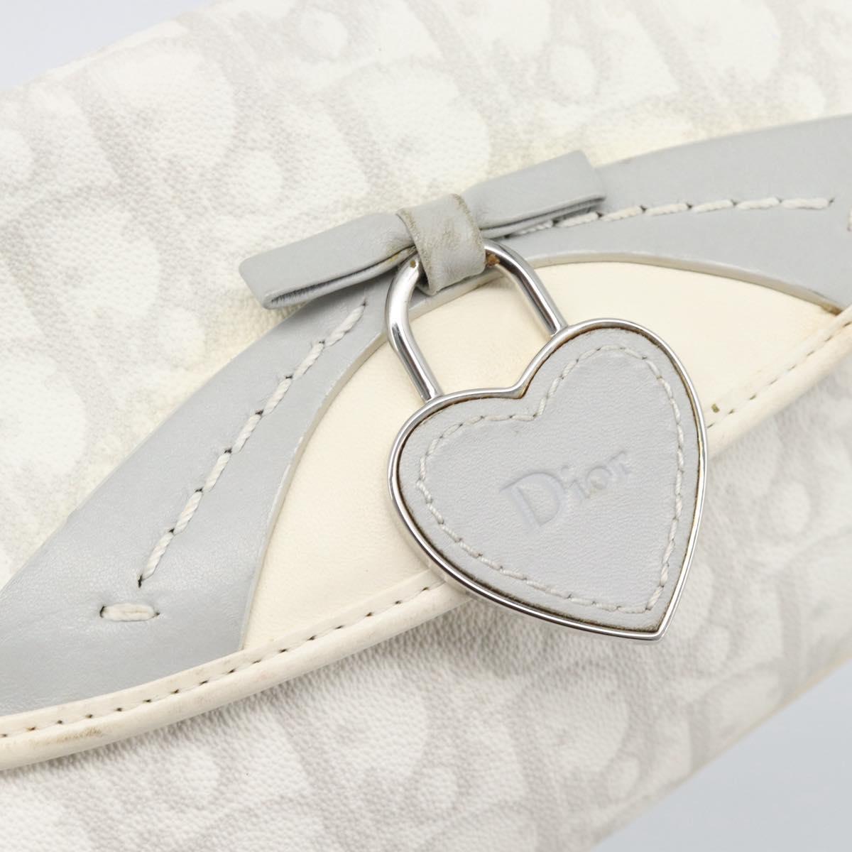 Christian Dior Trotter Canvas Romantic Chain Bag PVC White Silver Auth 194899V