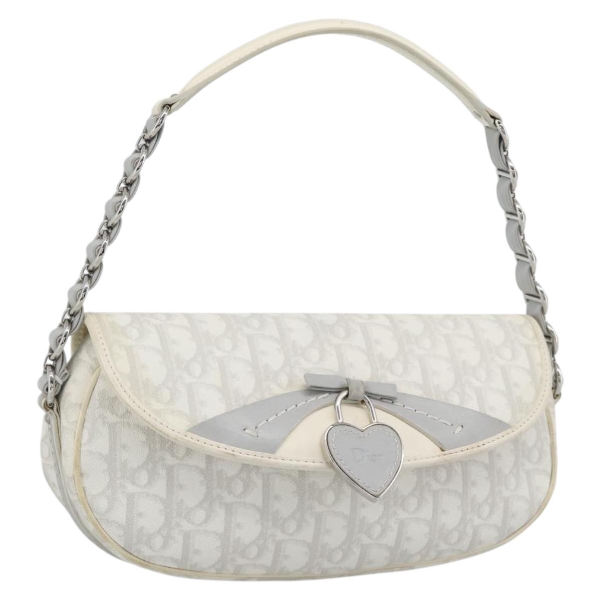 Christian Dior Trotter Canvas Romantic Chain Bag PVC White Silver Auth 194899V