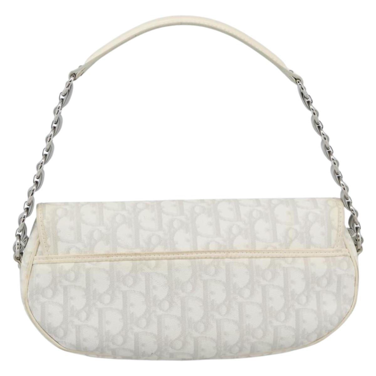 Christian Dior Trotter Canvas Romantic Chain Bag PVC White Silver Auth 194899V