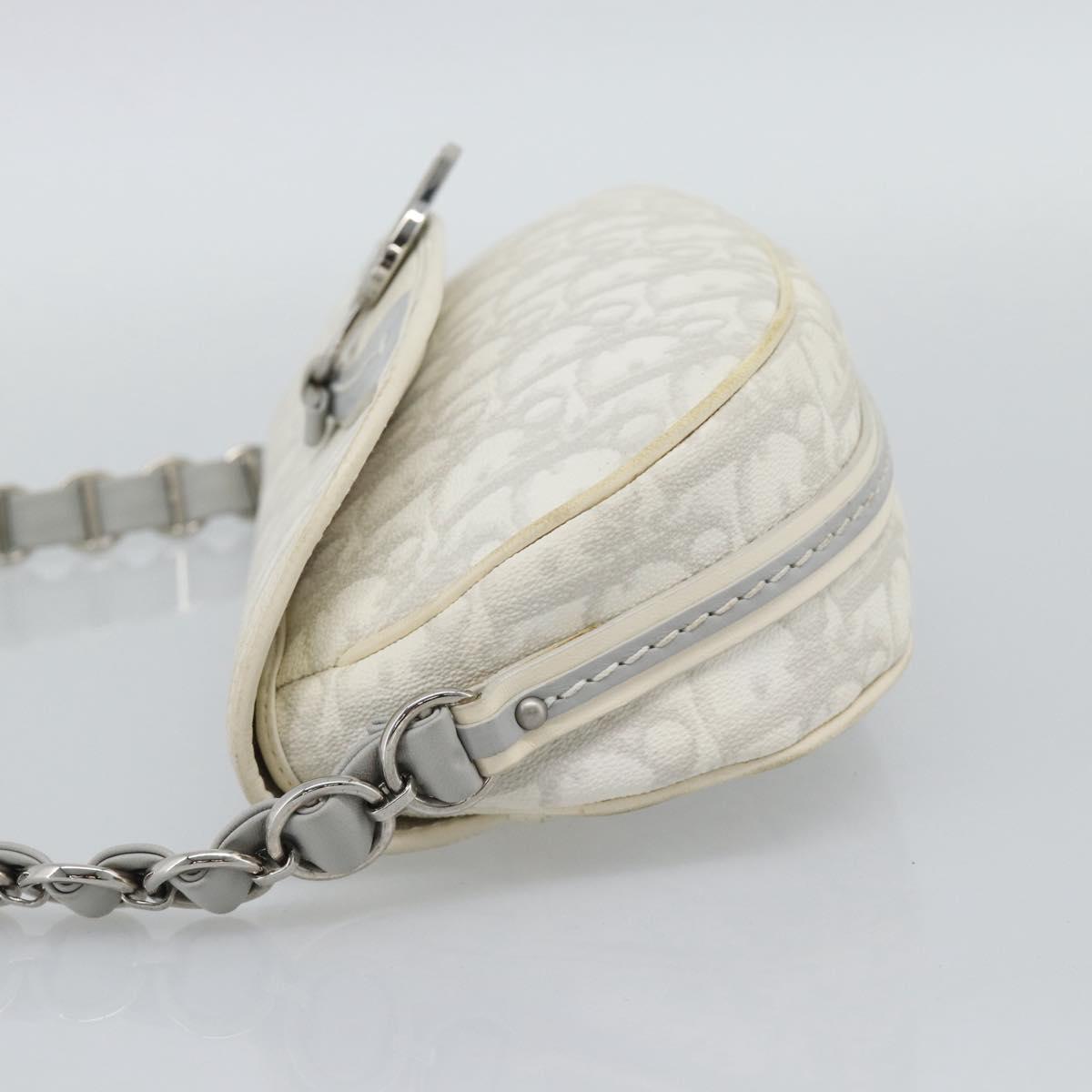 Christian Dior Trotter Canvas Romantic Chain Bag PVC White Silver Auth 194899V