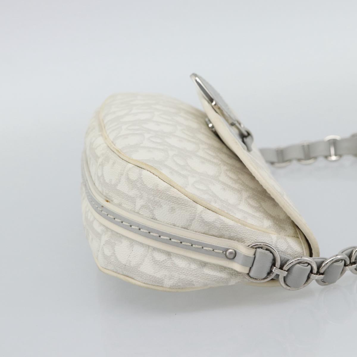 Christian Dior Trotter Canvas Romantic Chain Bag PVC White Silver Auth 194899V