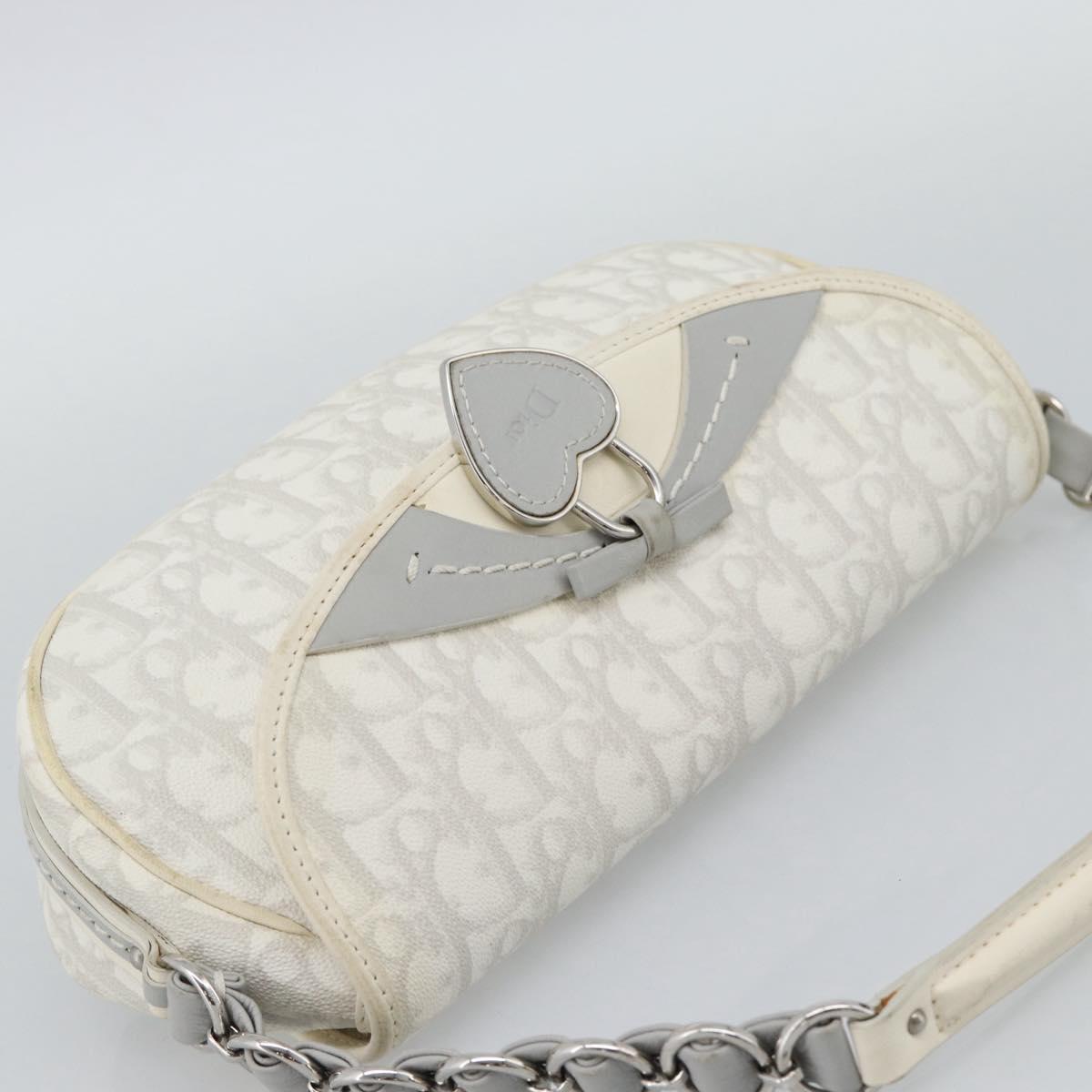 Christian Dior Trotter Canvas Romantic Chain Bag PVC White Silver Auth 194899V