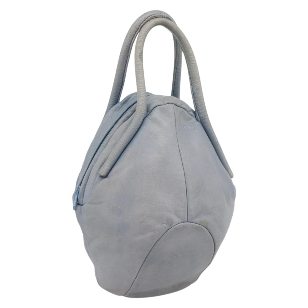 LOEWE Hand Bag Leather Light Blue Auth 194900