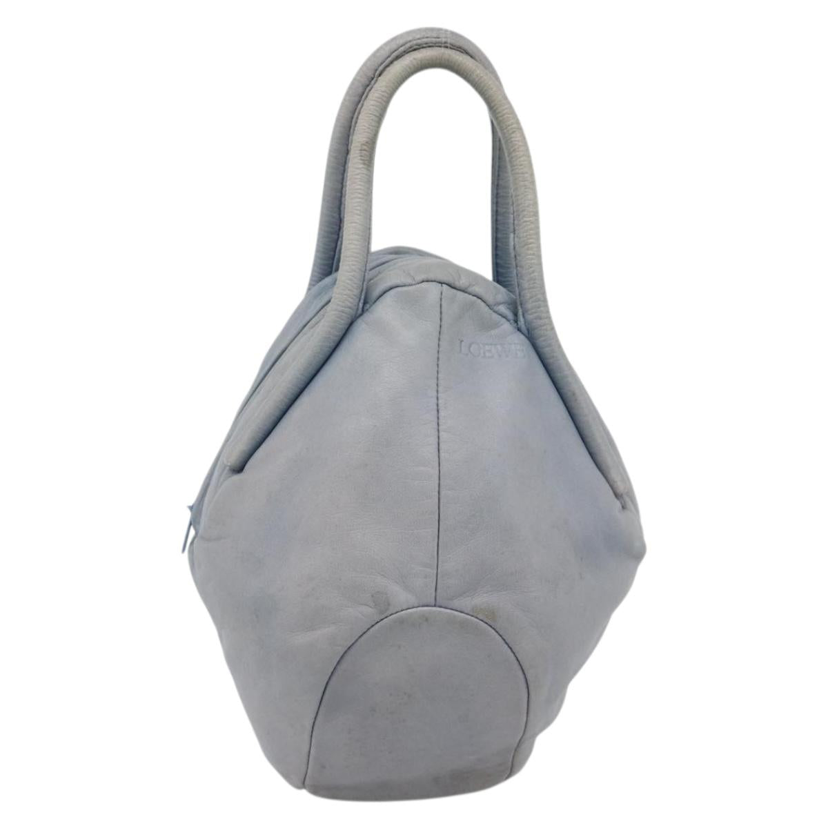 LOEWE Hand Bag Leather Light Blue Auth 194900