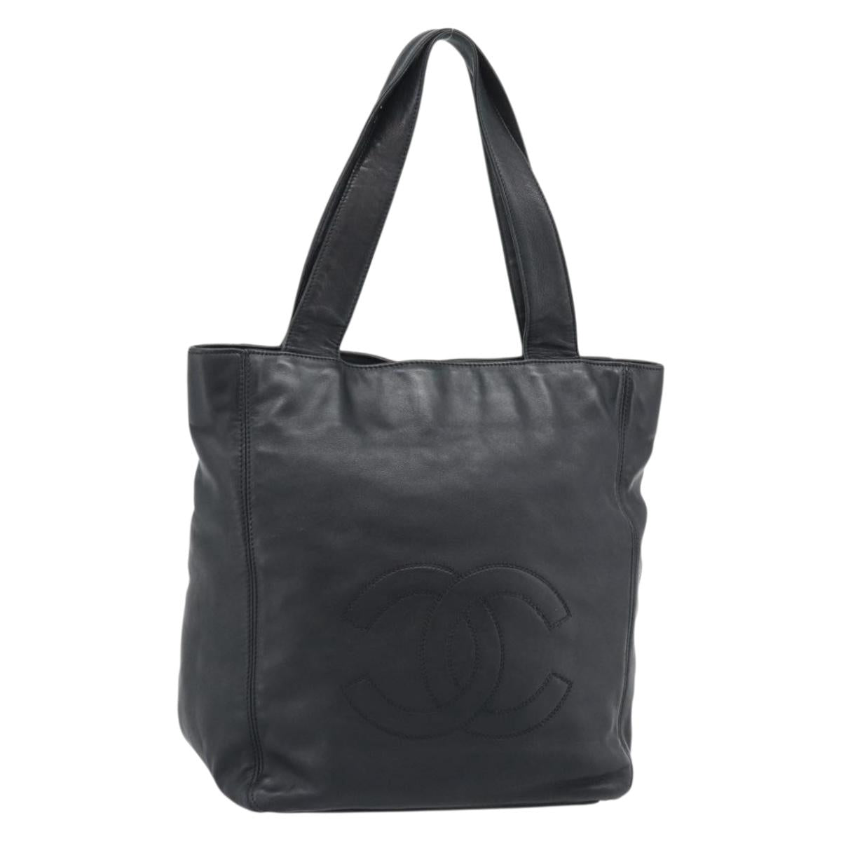 CHANEL Tote Bag Lamb Skin Black CC Auth 194905A