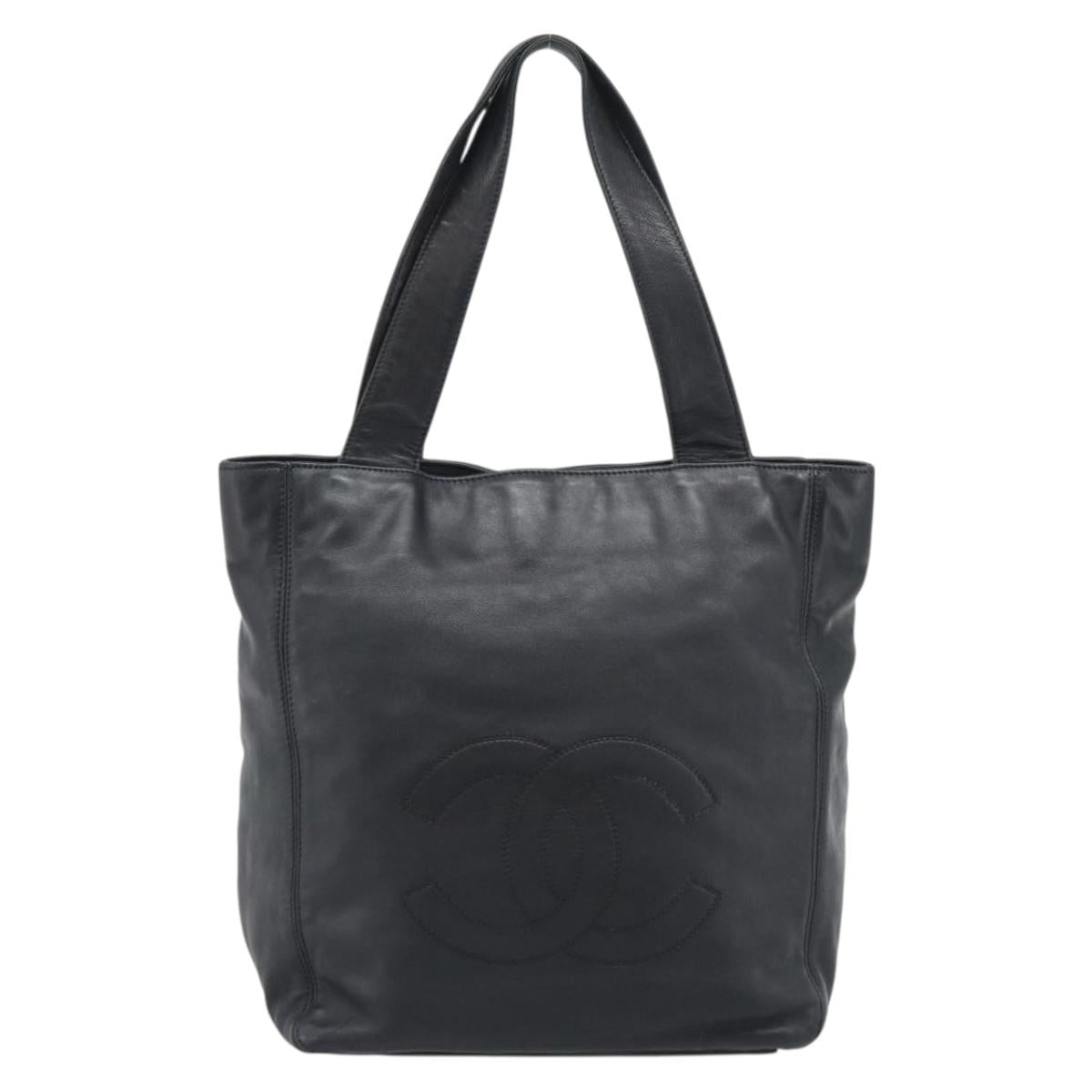 CHANEL Tote Bag Lamb Skin Black CC Auth 194905A