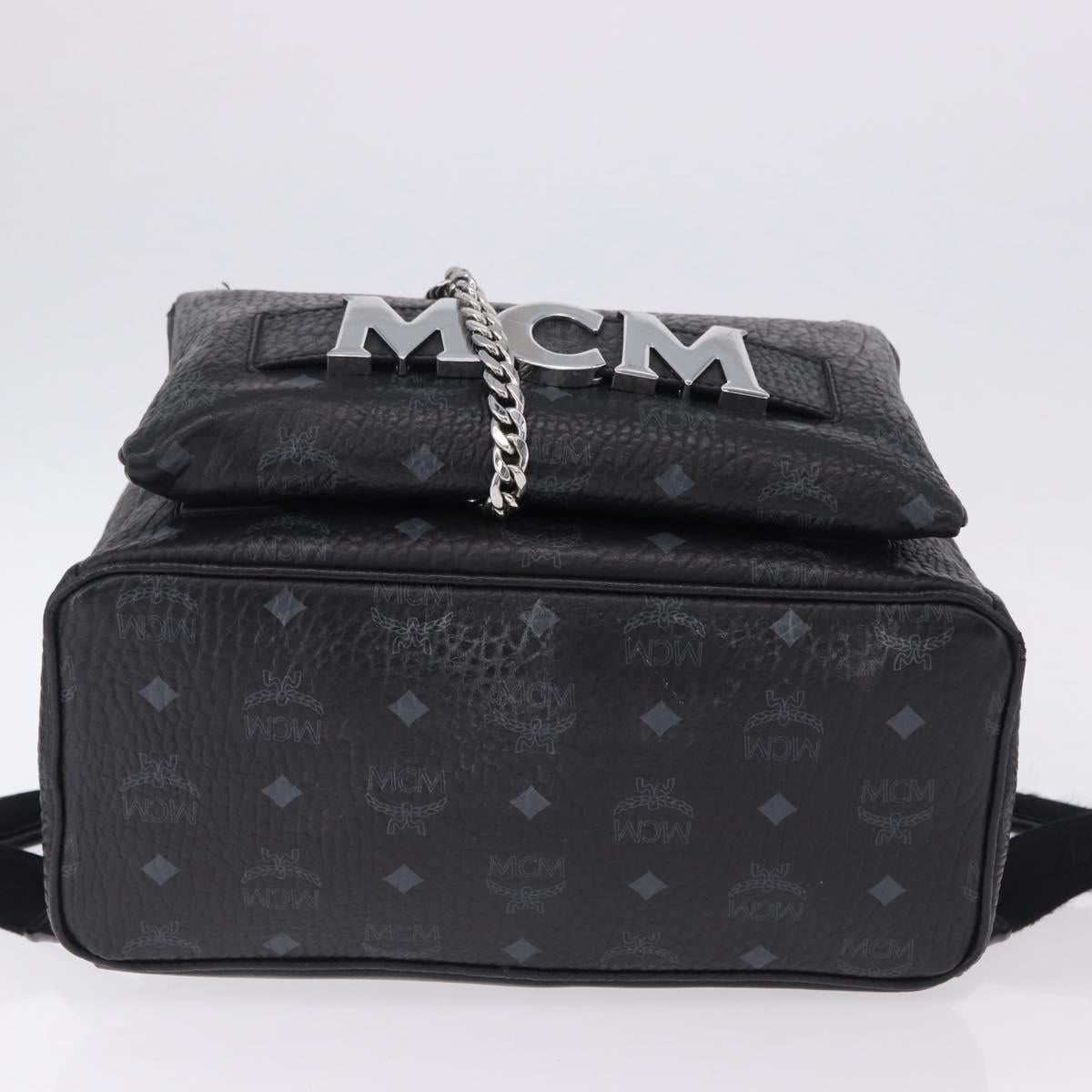 MCM Vicetos Logogram Backpack Leather Black Silver Auth 194907
