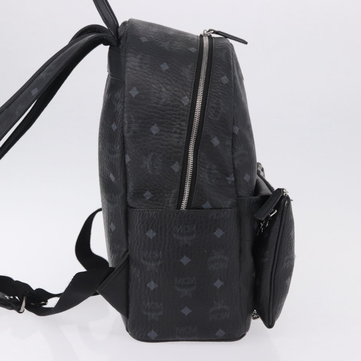 MCM Vicetos Logogram Backpack Leather Black Silver Auth 194907
