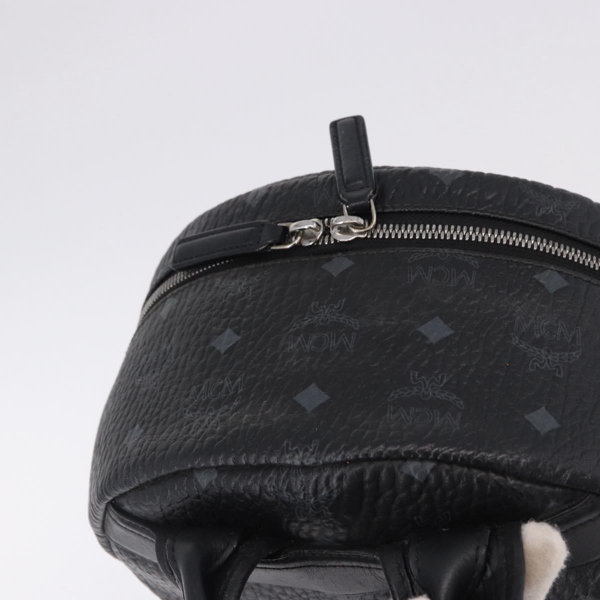 MCM Vicetos Logogram Backpack Leather Black Silver Auth 194907