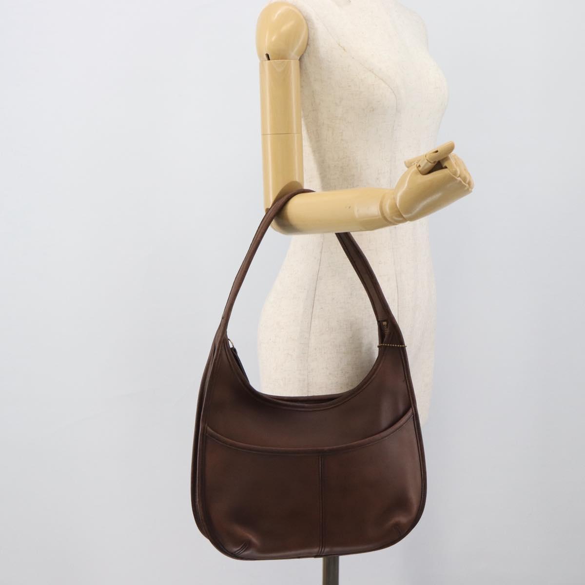 Coach Shoulder Bag Leather Brown Gold Auth 194914A