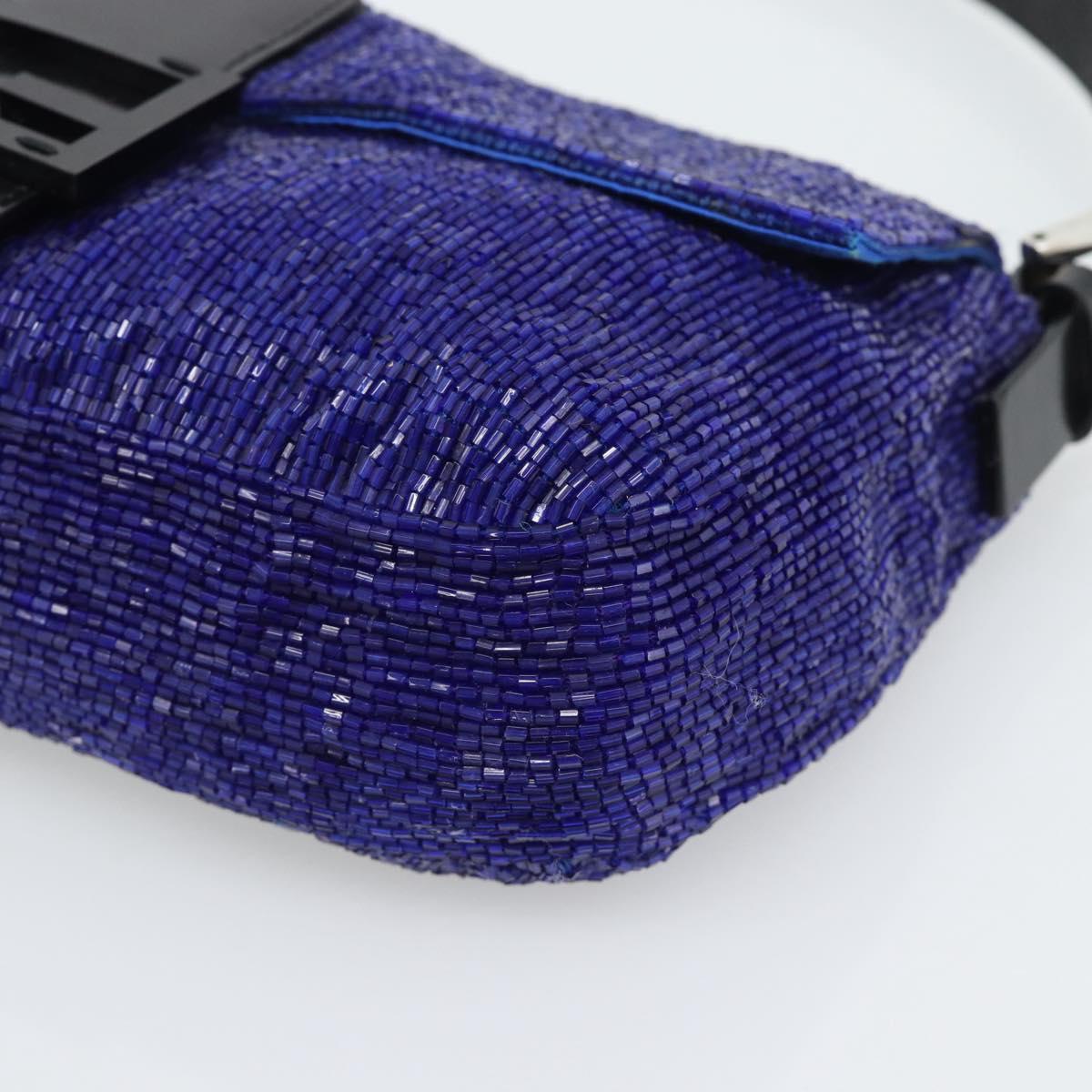 FENDI Mamma Baguette Shoulder Bag Beads Blue Silver Auth 194919SAM