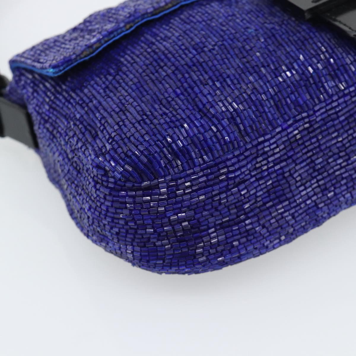 FENDI Mamma Baguette Shoulder Bag Beads Blue Silver Auth 194919SAM
