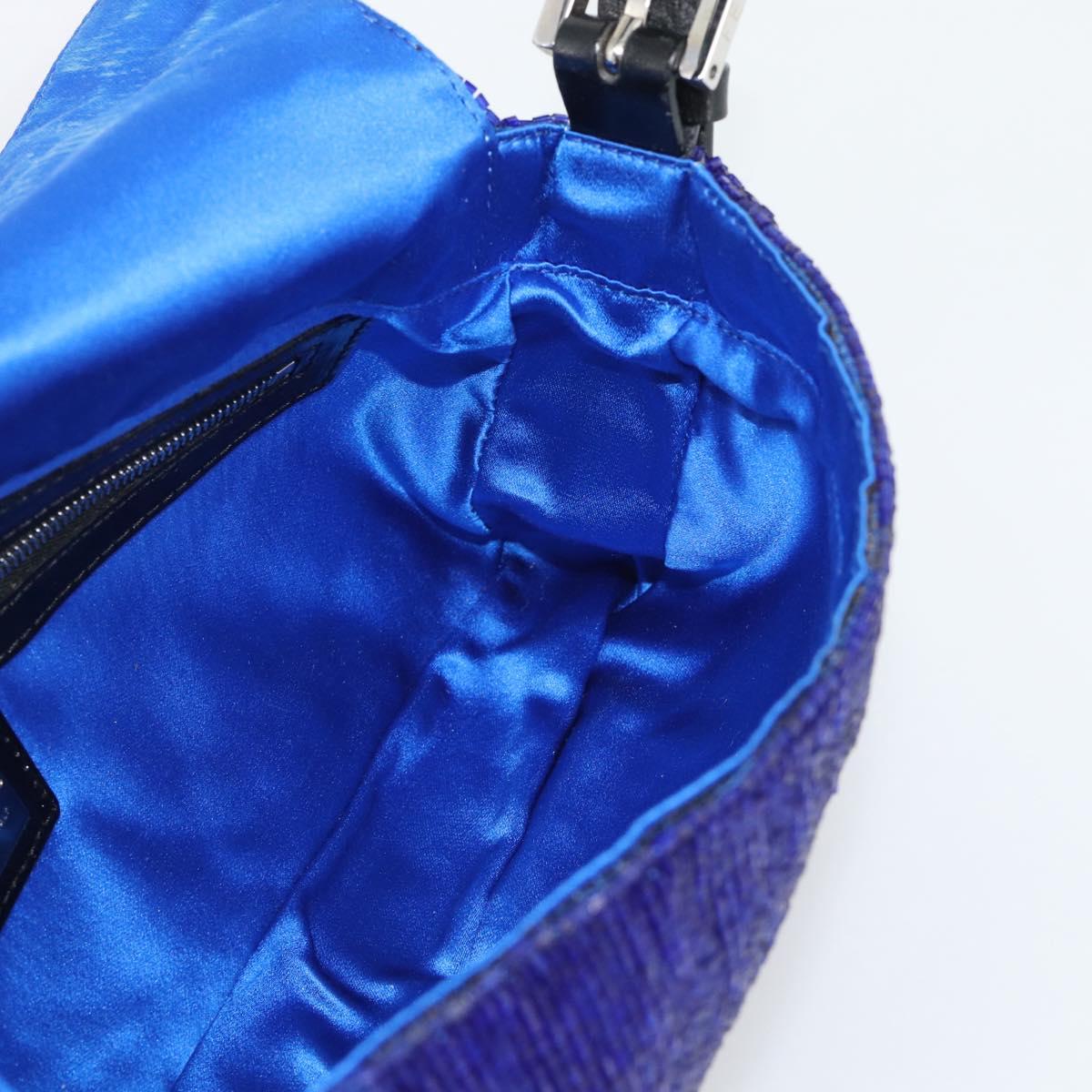 FENDI Mamma Baguette Shoulder Bag Beads Blue Silver Auth 194919SAM