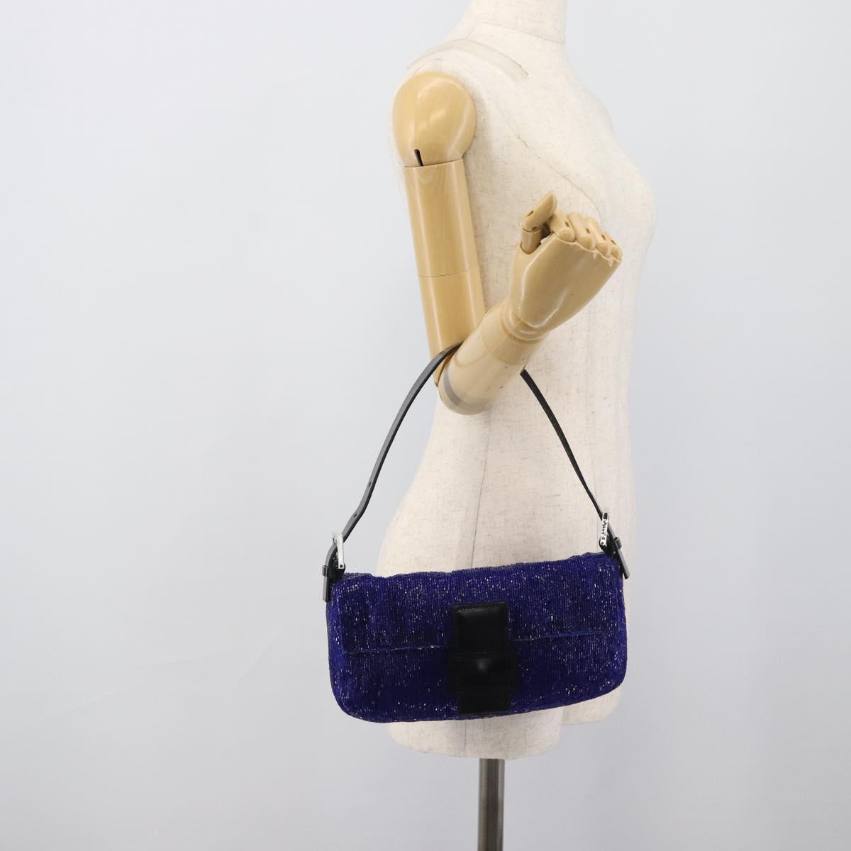 FENDI Mamma Baguette Shoulder Bag Beads Blue Silver Auth 194919SAM