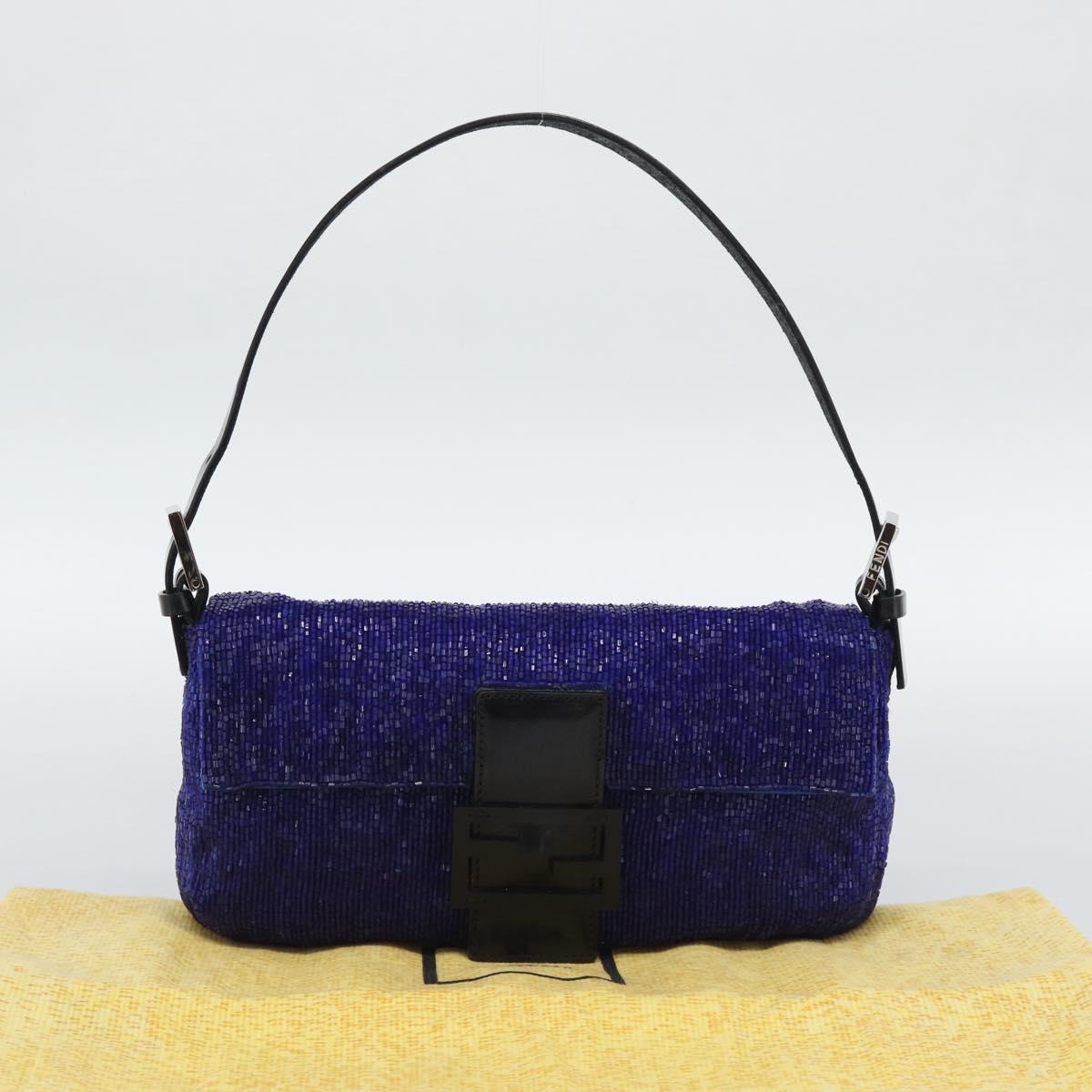 FENDI Mamma Baguette Shoulder Bag Beads Blue Silver Auth 194919SAM