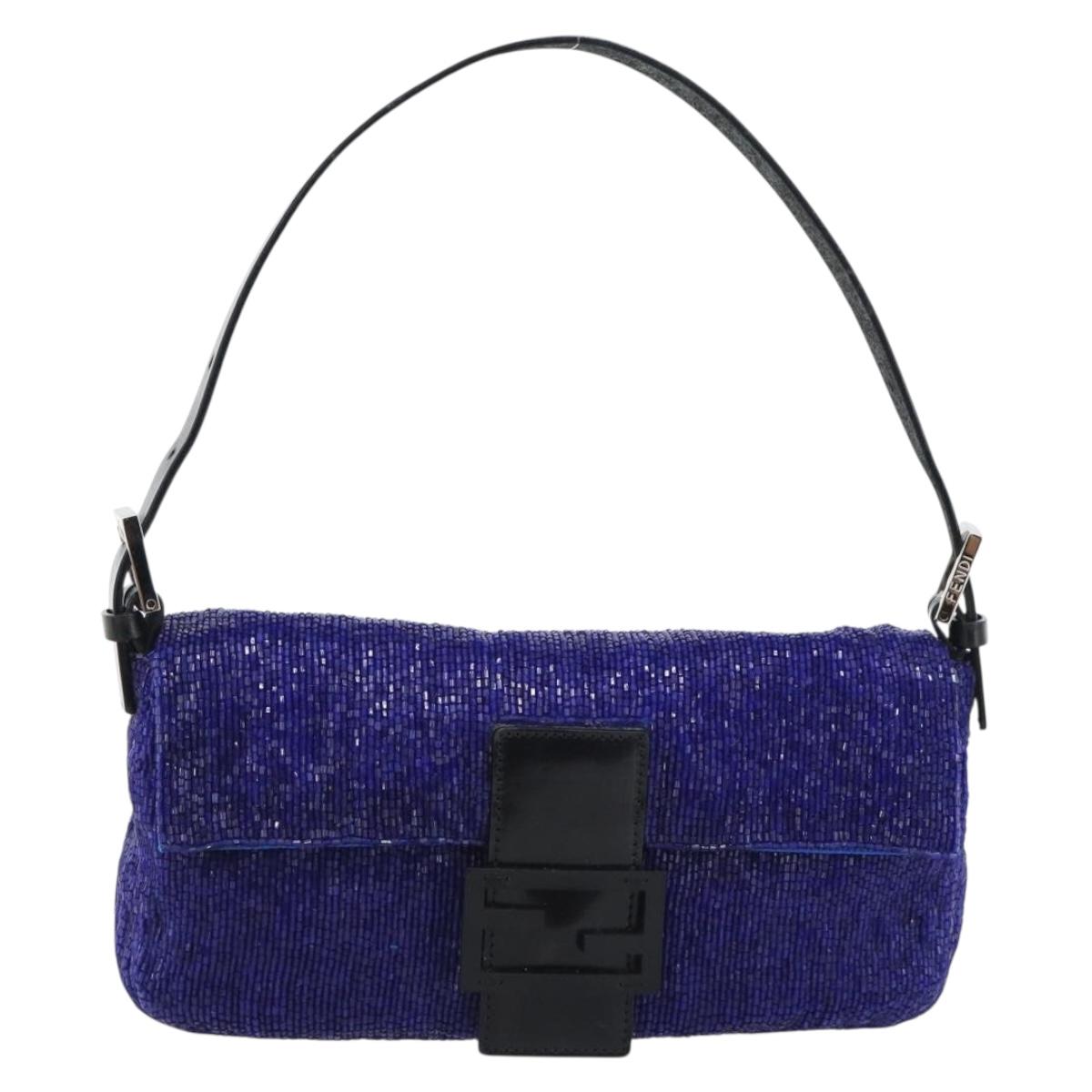 FENDI Mamma Baguette Shoulder Bag Beads Blue Silver Auth 194919SAM